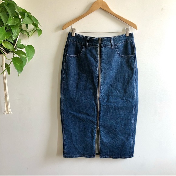 Madewell High Waisted Zip Up Denim Midi Skirt - Picture 2 of 7